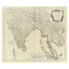 Antique Old Map of India, Sri Lanka, Thailand, Myanmar, Laos, Vietnam, Malaysia, 1779