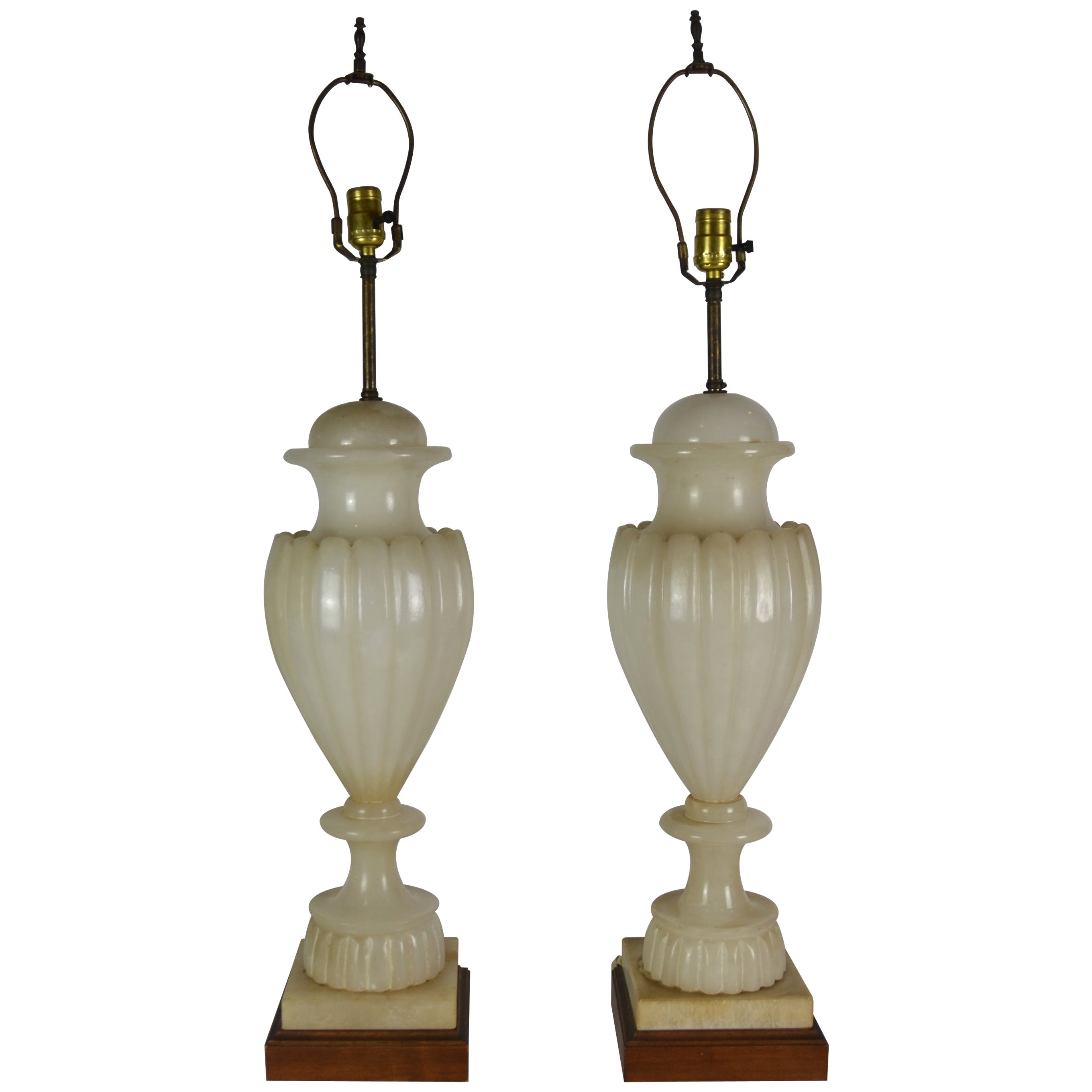 Italian Large Size Alabaster Lamps Set of 2