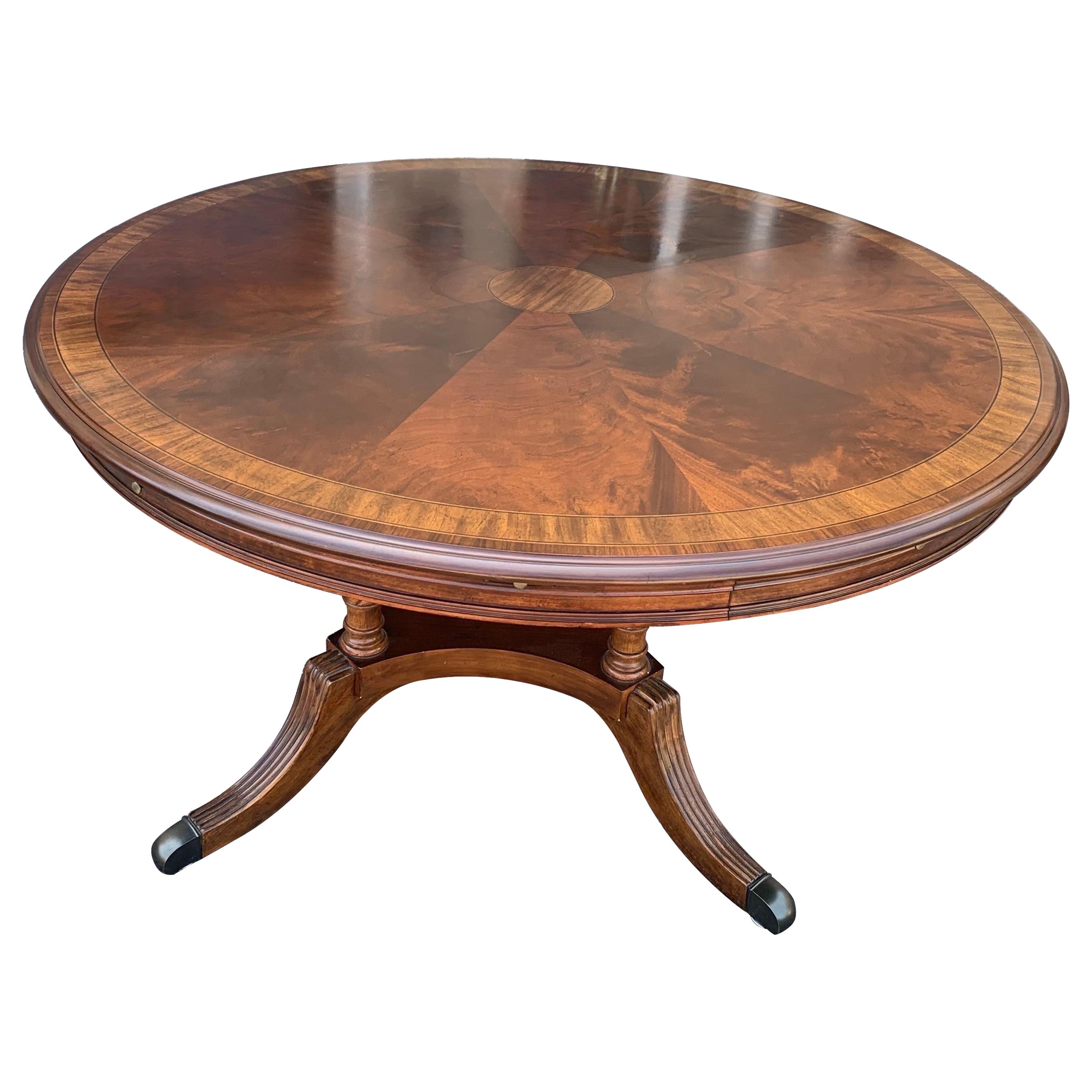 Mahogany Round Dining Table with Perimeter Leaves Oversized