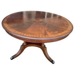 Vintage Mahogany Round Dining Table with Perimeter Leaves Oversized