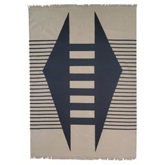 Dhurrie rug - Wool Modern Geometric Neutral Black Grey Cream Beige Lines Stripes