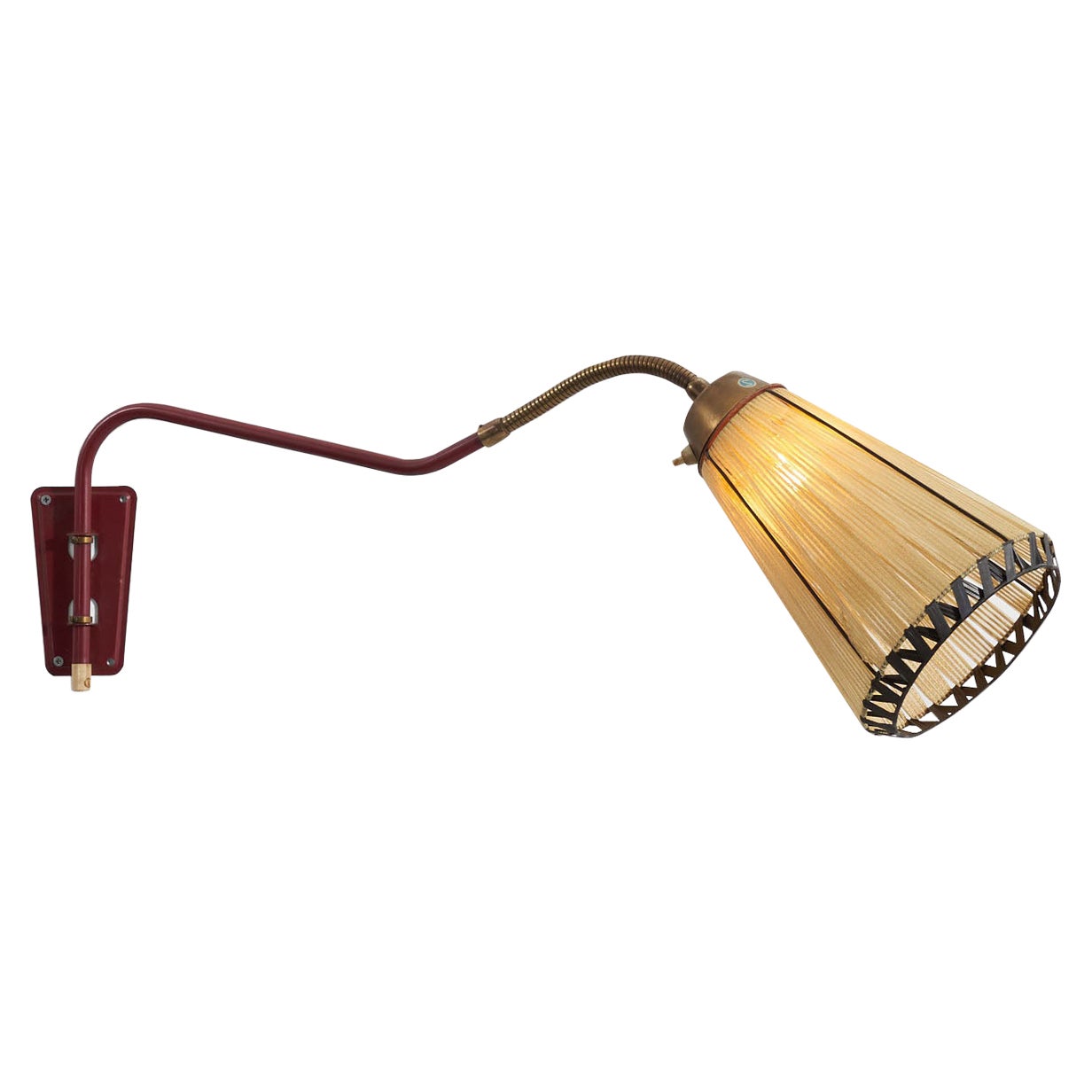 Swedish Designer, Wall Light, Red-Lacquered Metal, Brass, Sweden, 1950s