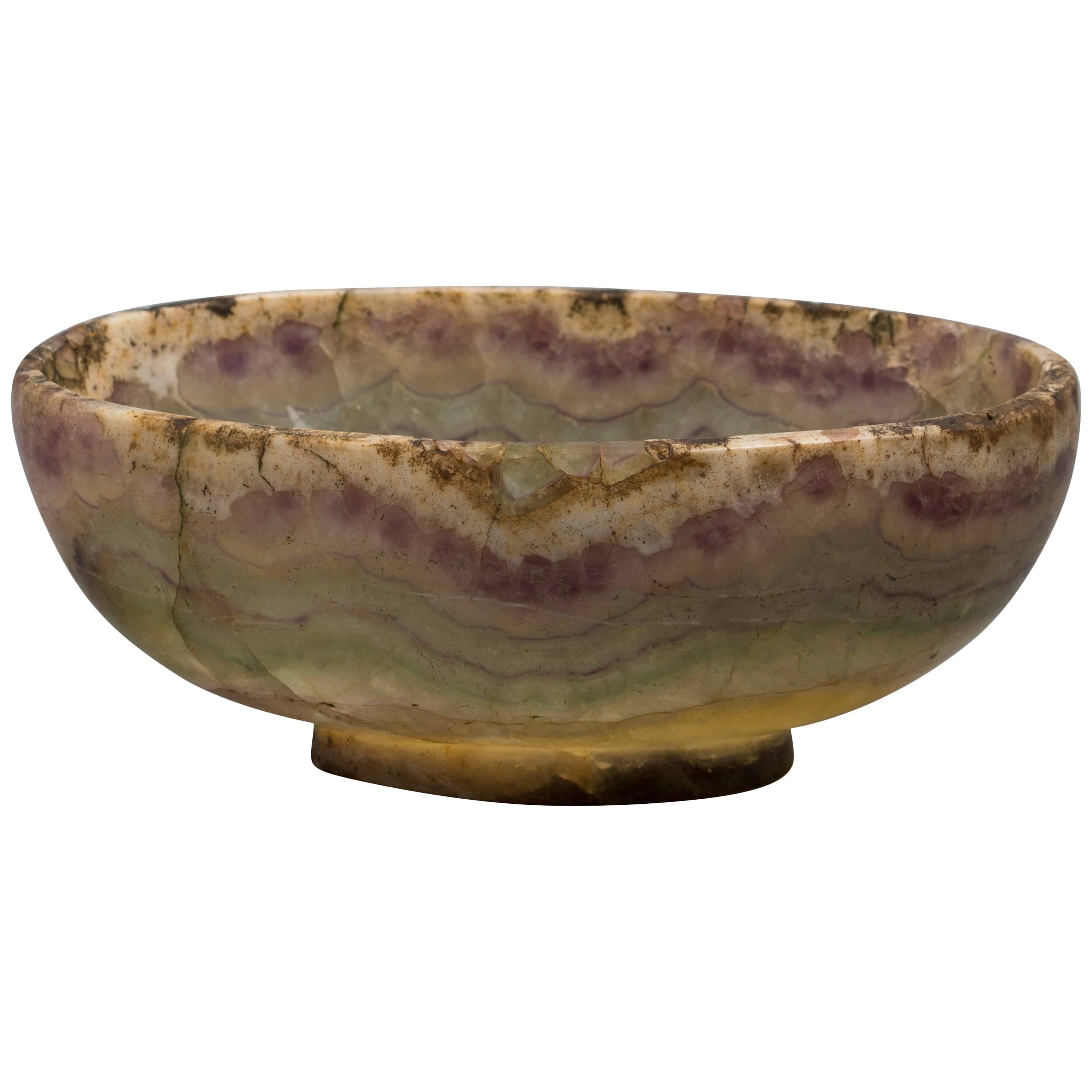 A Banded Calcite Footed Oval Bowl, 18th Century For Sale