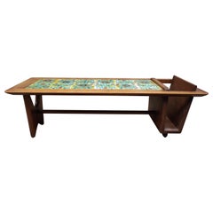 "Vintage Oak and Ceramic Coffee Table Guillerme Et Chambron" in Solid Oak
