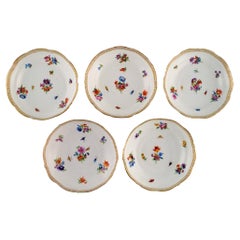 Five Small Antique Meissen Bowls with Hand-Painted Gold Decoration and Flowers