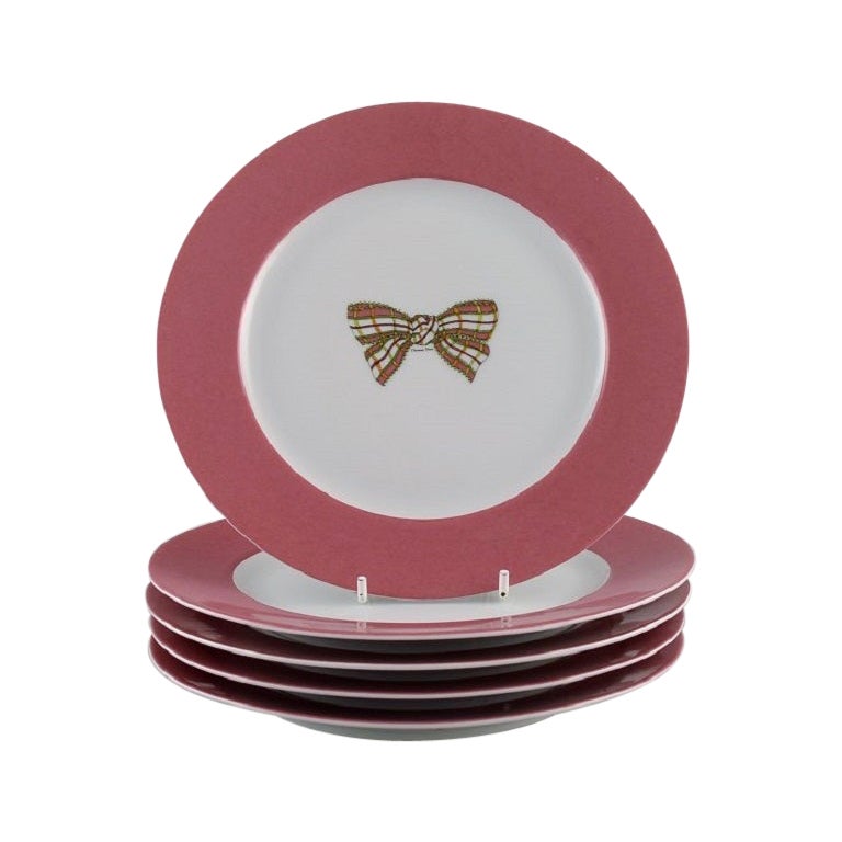 Limoges, France, Five Christian Dior Porcelain Plates Decorated with Bow