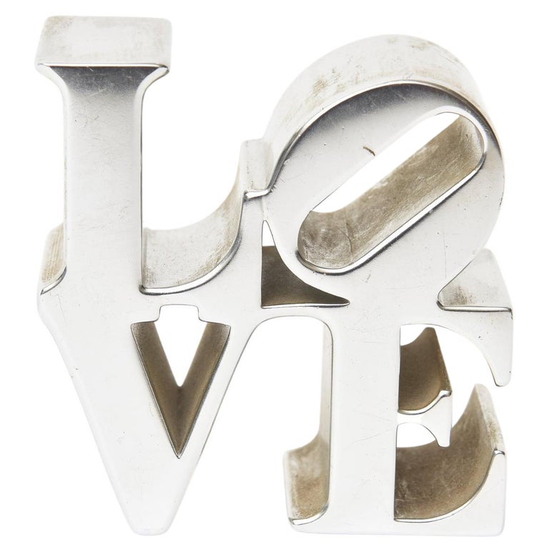 Robert Indiana Chrome Love Paperweight Sculpture Desk Accessory Vintage For Sale