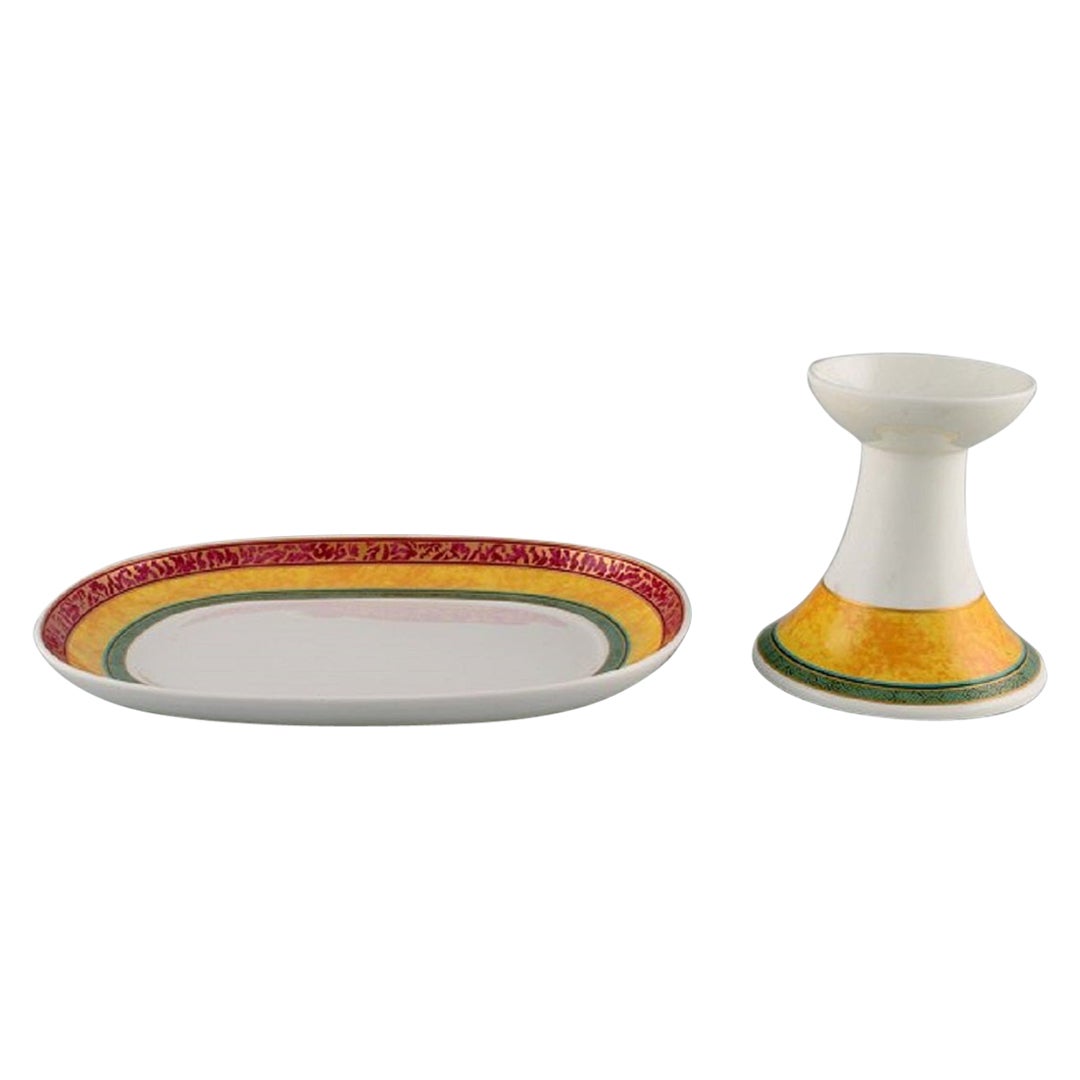 Paloma Picasso for Villeroy & Boch, "My Way" Dish and Candlestick in Porcelain For Sale