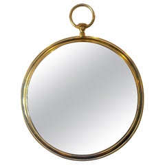 Vintage Oversized European Brass Pocket Watch Style Wall Mirror