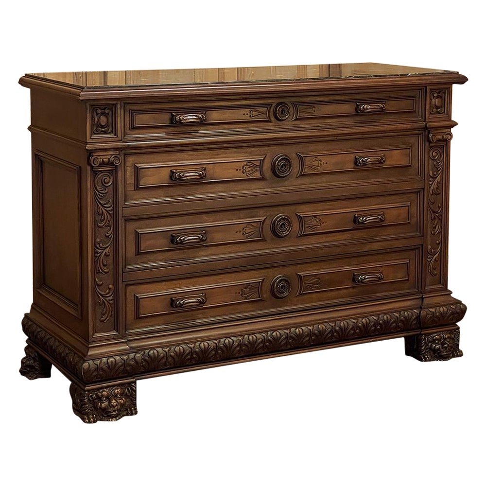 Antique Italian Renaissance Walnut Marble Top Commode For Sale