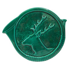 Retro Mid-Century French Green Majolica Deer Trivet Vallauris