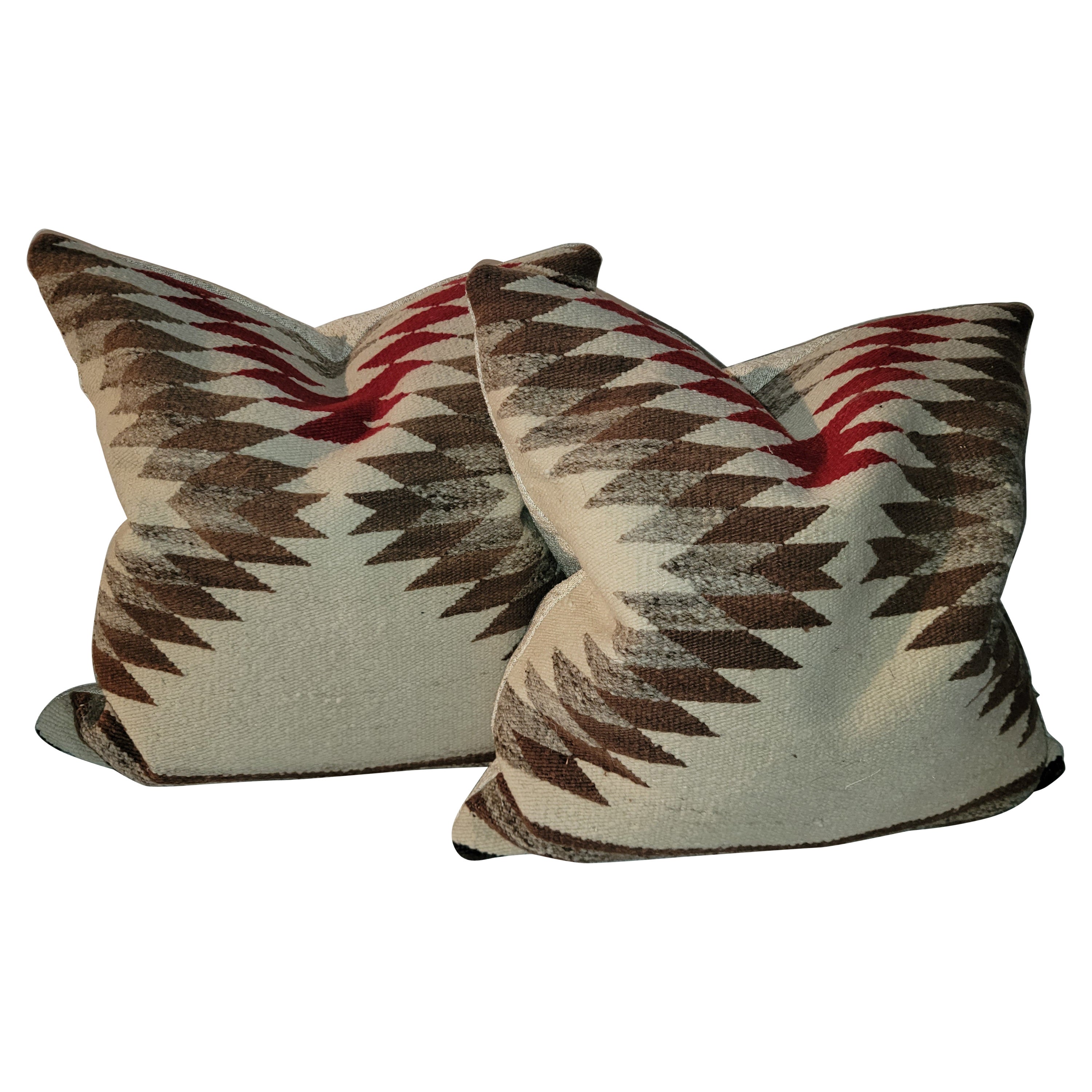 Pair of Navajo Indian Weaving Eye Dazzler Pillows For Sale