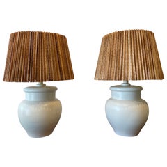 Retro Rare Oversized Ginger Jar Lamps w/ Palm Leaf Shades