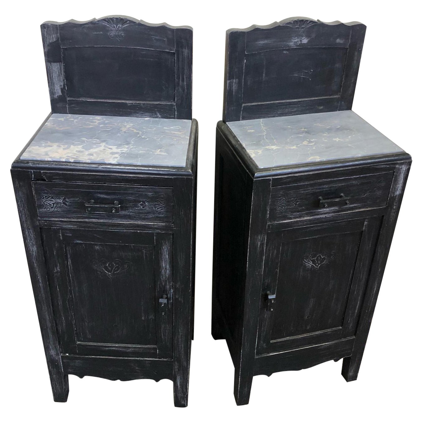 Pair of Modern Grey Lacquered Gem Cut Two Drawer Nightstands at 1stDibs