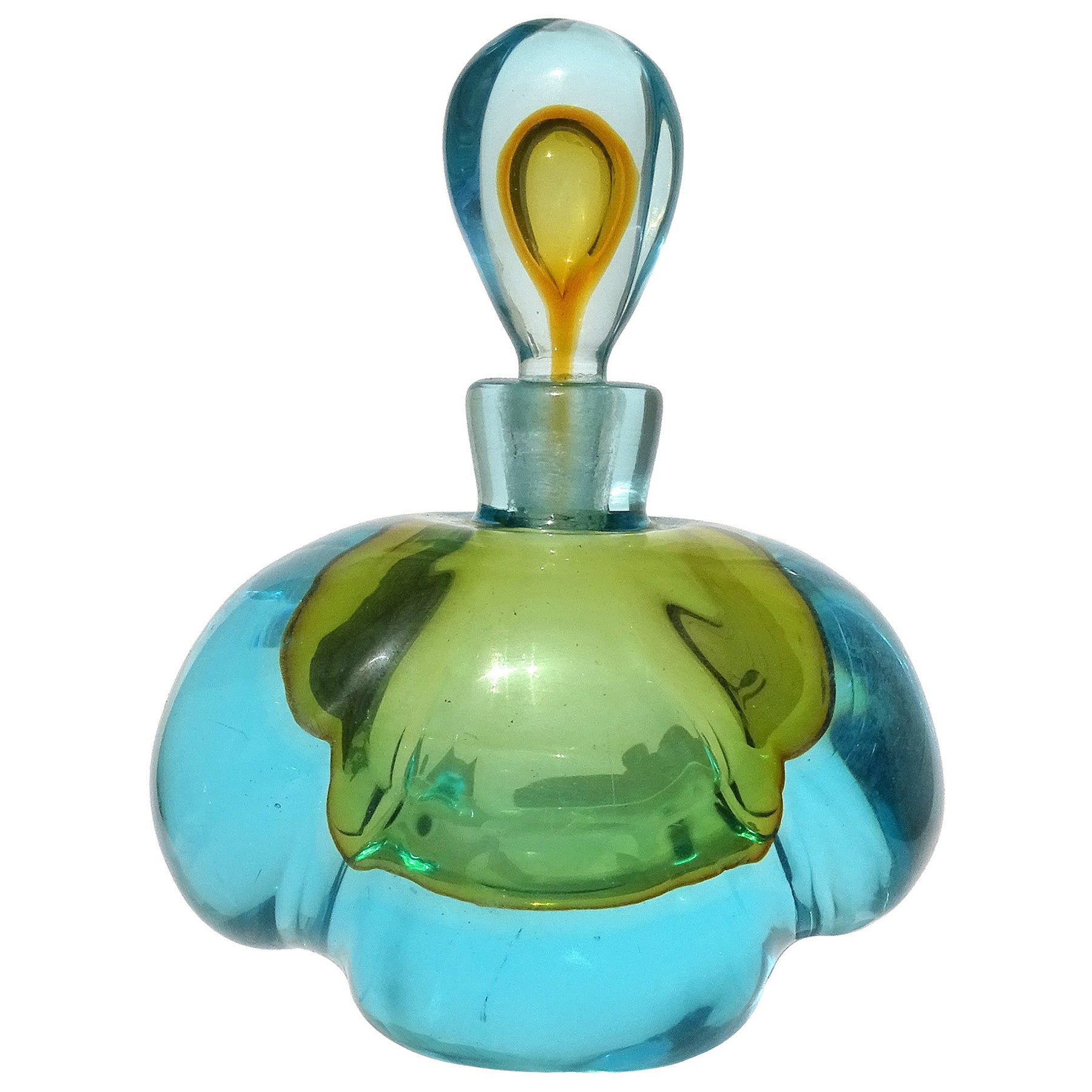 Barbini Murano Sommerso Blue Orange Italian Art Glass Perfume Cologne Bottle