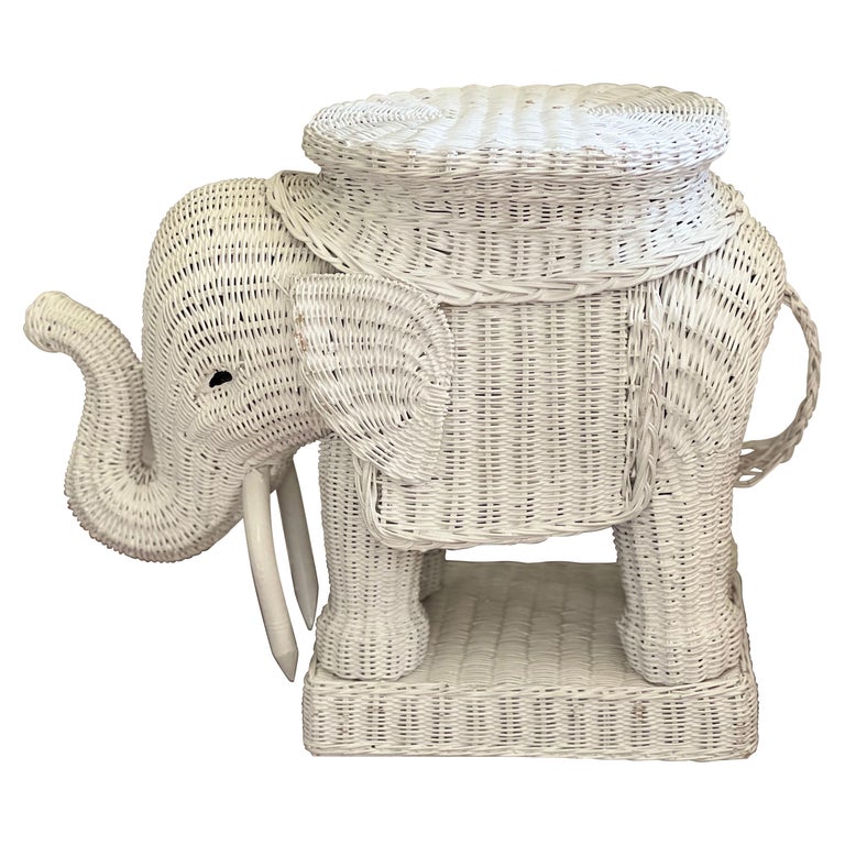 Vintage Mid Century Wicker Elephant Taboret Side Table at 1stDibs ...