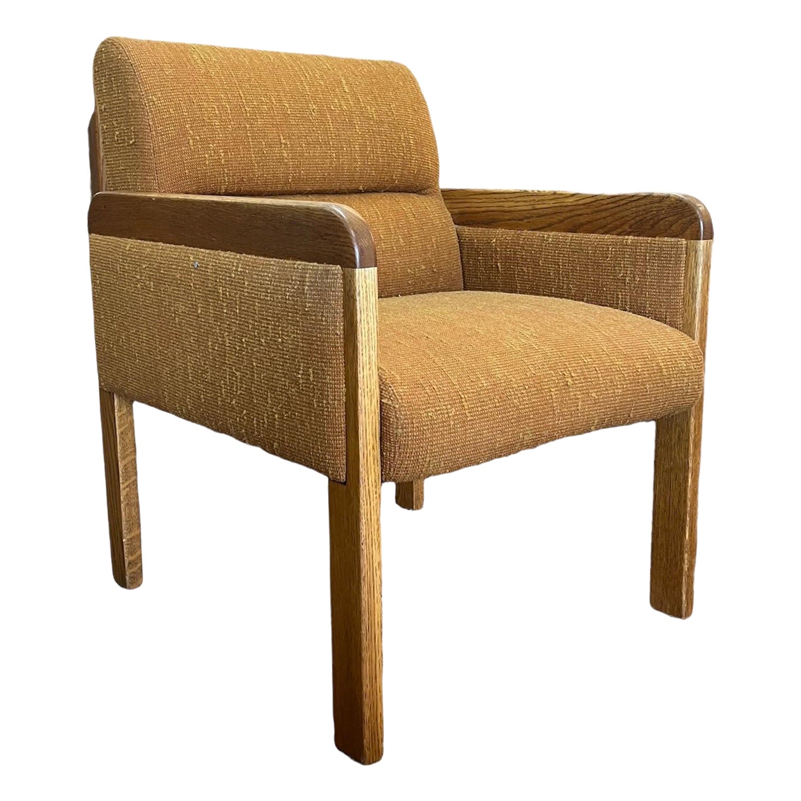 Vintage Solid Oak Upholstered Mid-Century Modern Sofa Chair For Sale