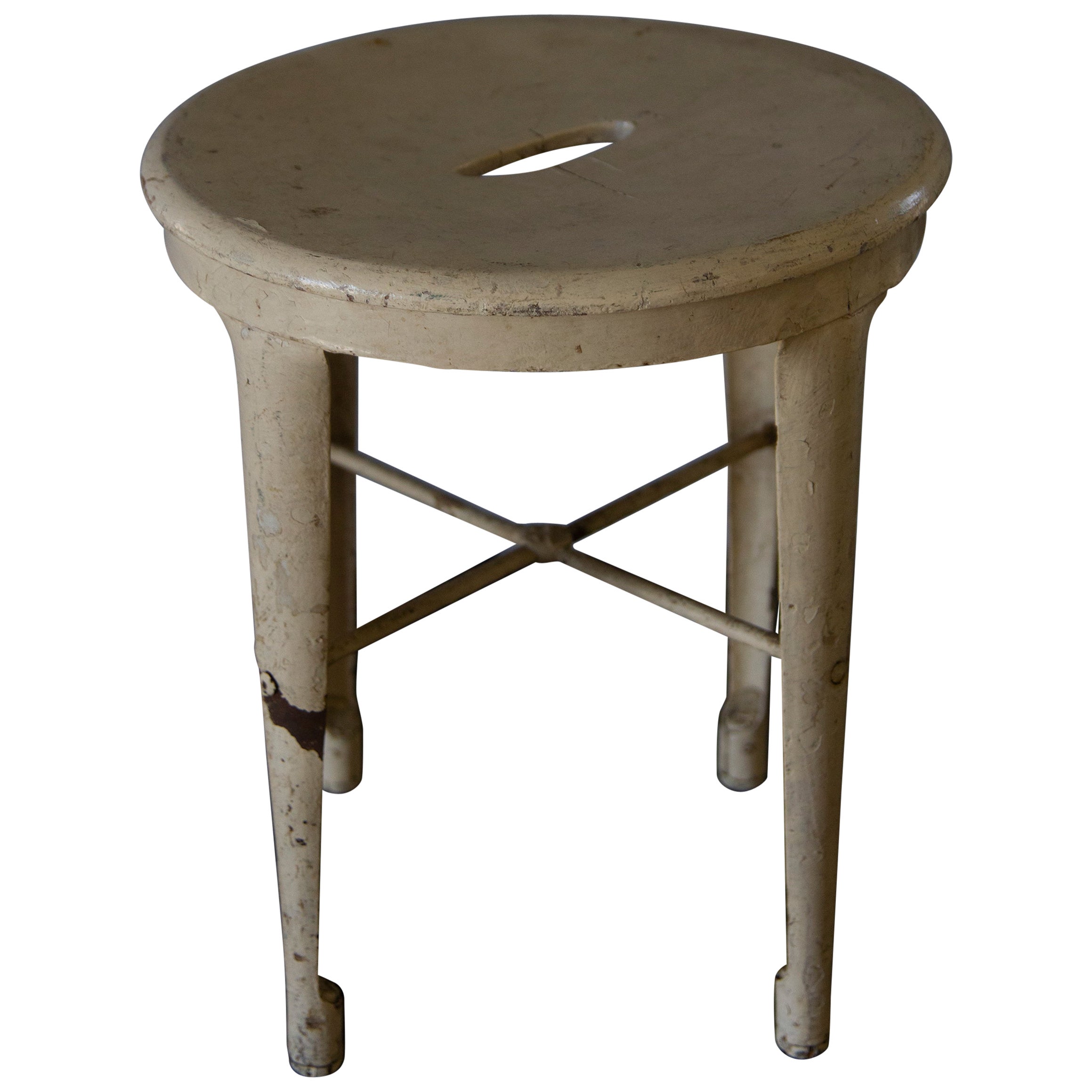 1930s Vintage Robert Wagner Style Metal and Wood Stool For Sale