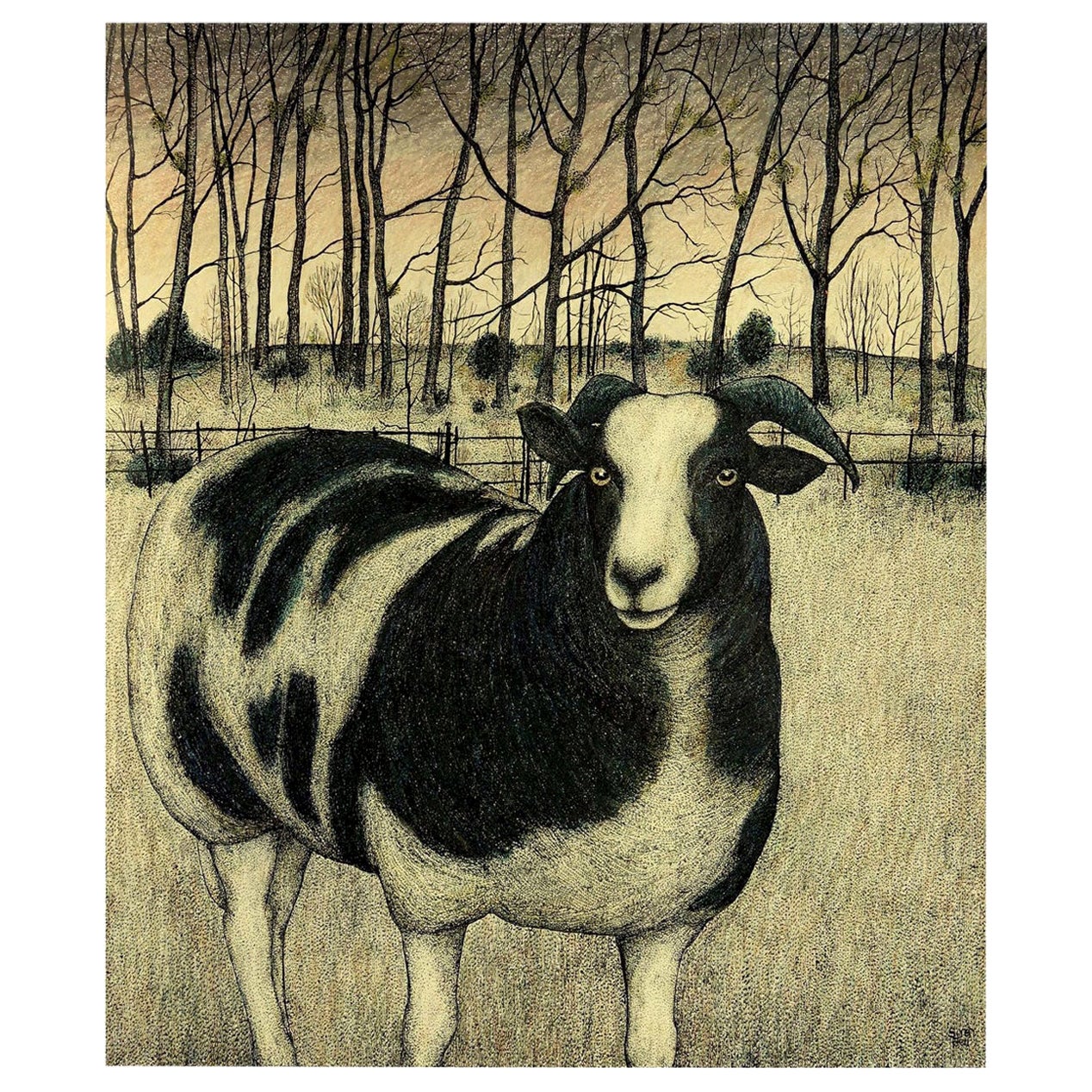 Seren Bell 'Welsh', Mixed Media on Paper, Jacob Sheep For Sale