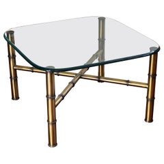 Hollywood Regency Faux Bamboo Brass Finish Tole Side Table