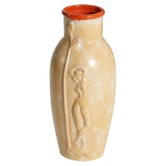 Einar Luterkort, Vase, beige und orange glasiertes Steingut, Schweden, 1930er Jahre