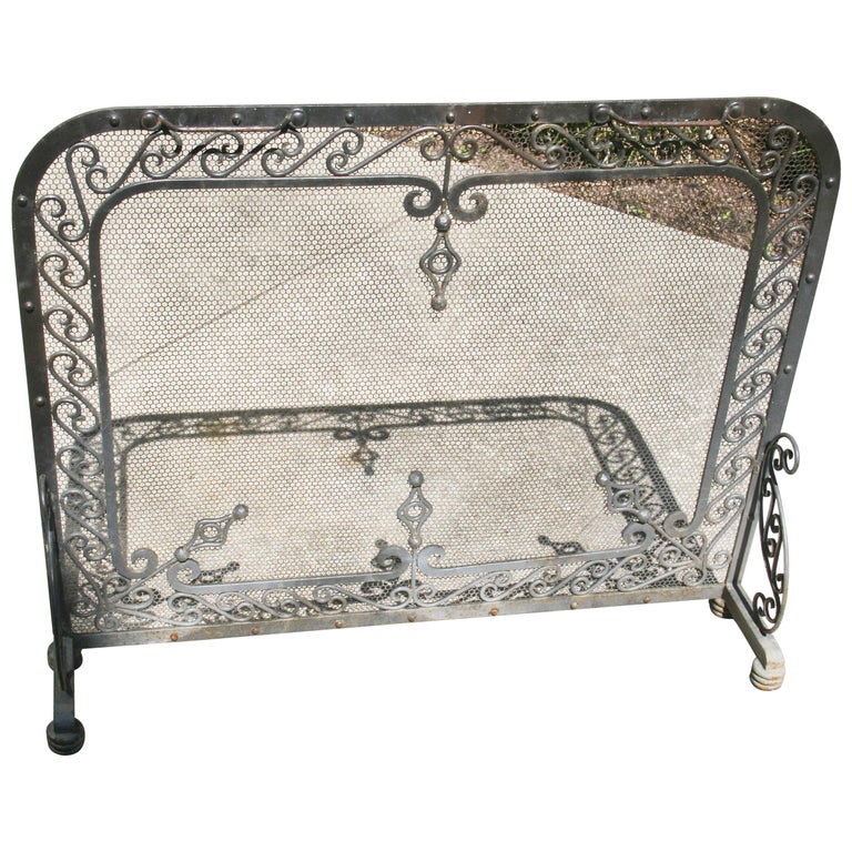 Iron Hand Forged Fireplace Screen 1920's For Sale