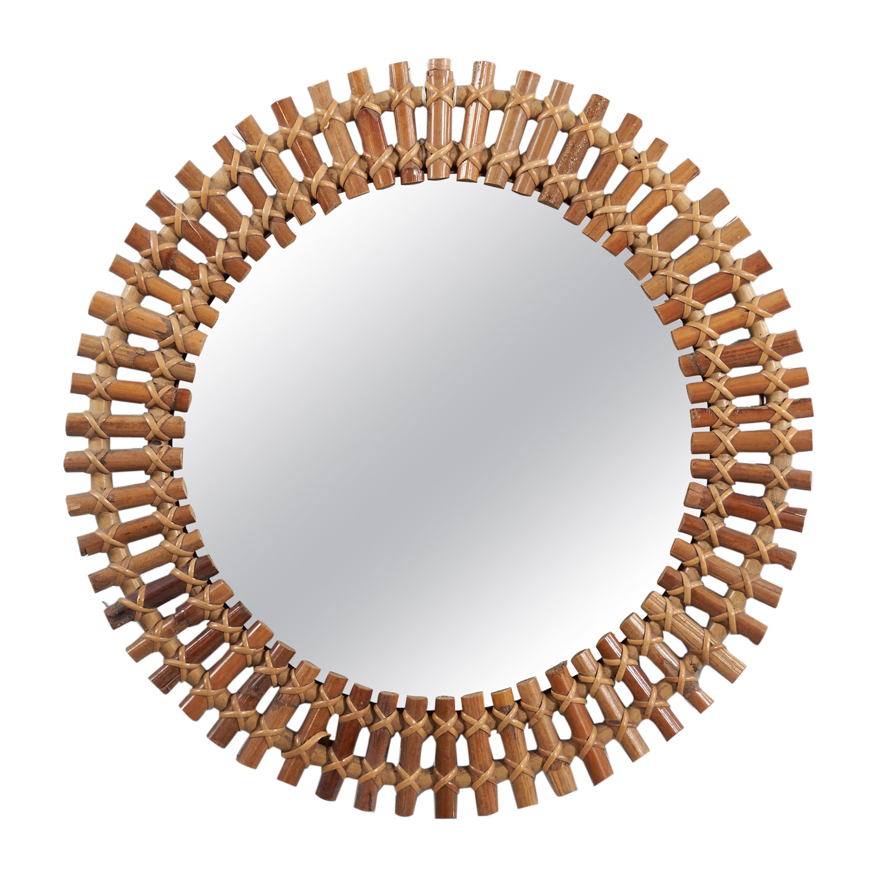 Italian Designer, Wall Mirror, Rattan, Bamboo, Italy, 1950s