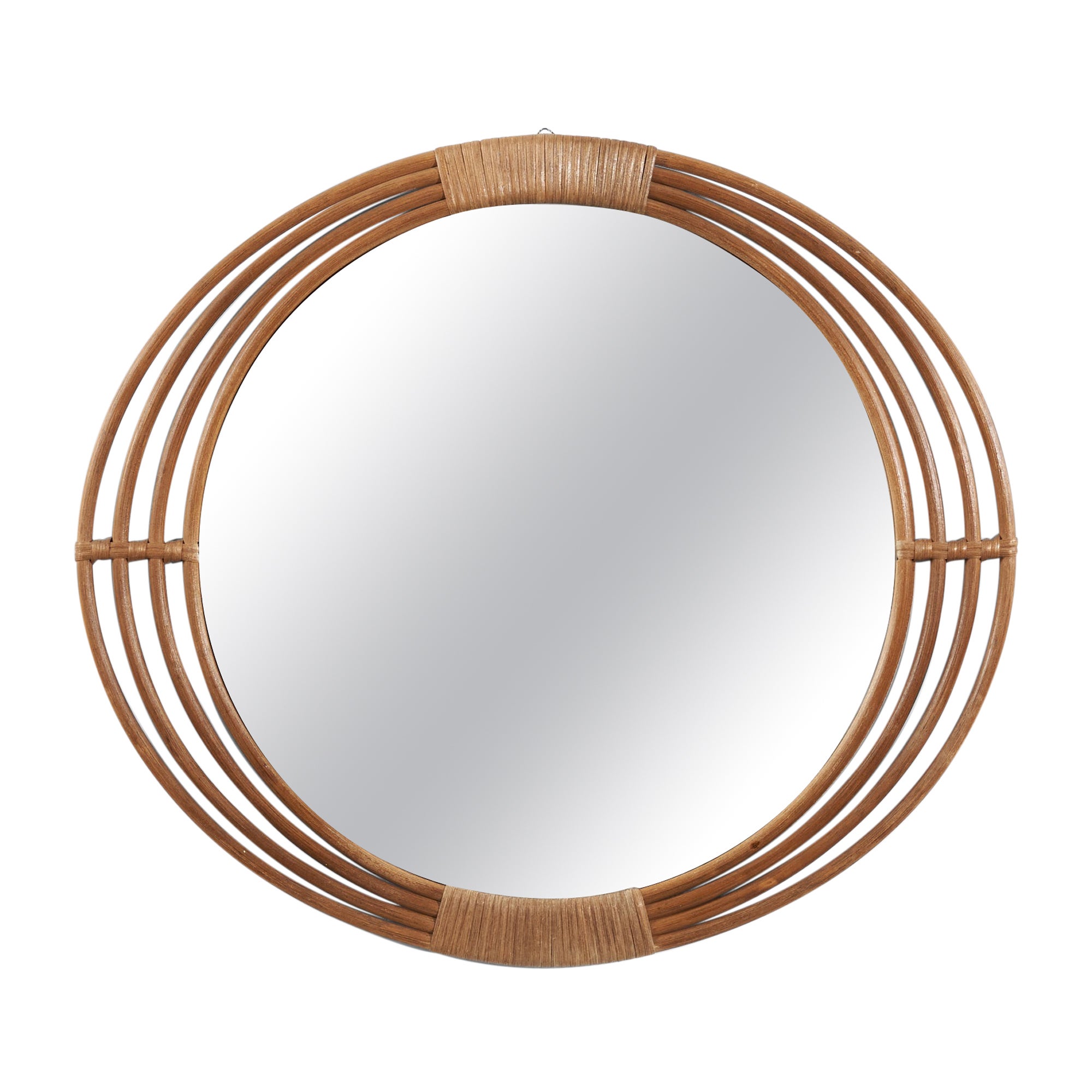 Italian Designer, Wall Mirror, Rattan, Bamboo, Mirror, Italy, C. 1950s