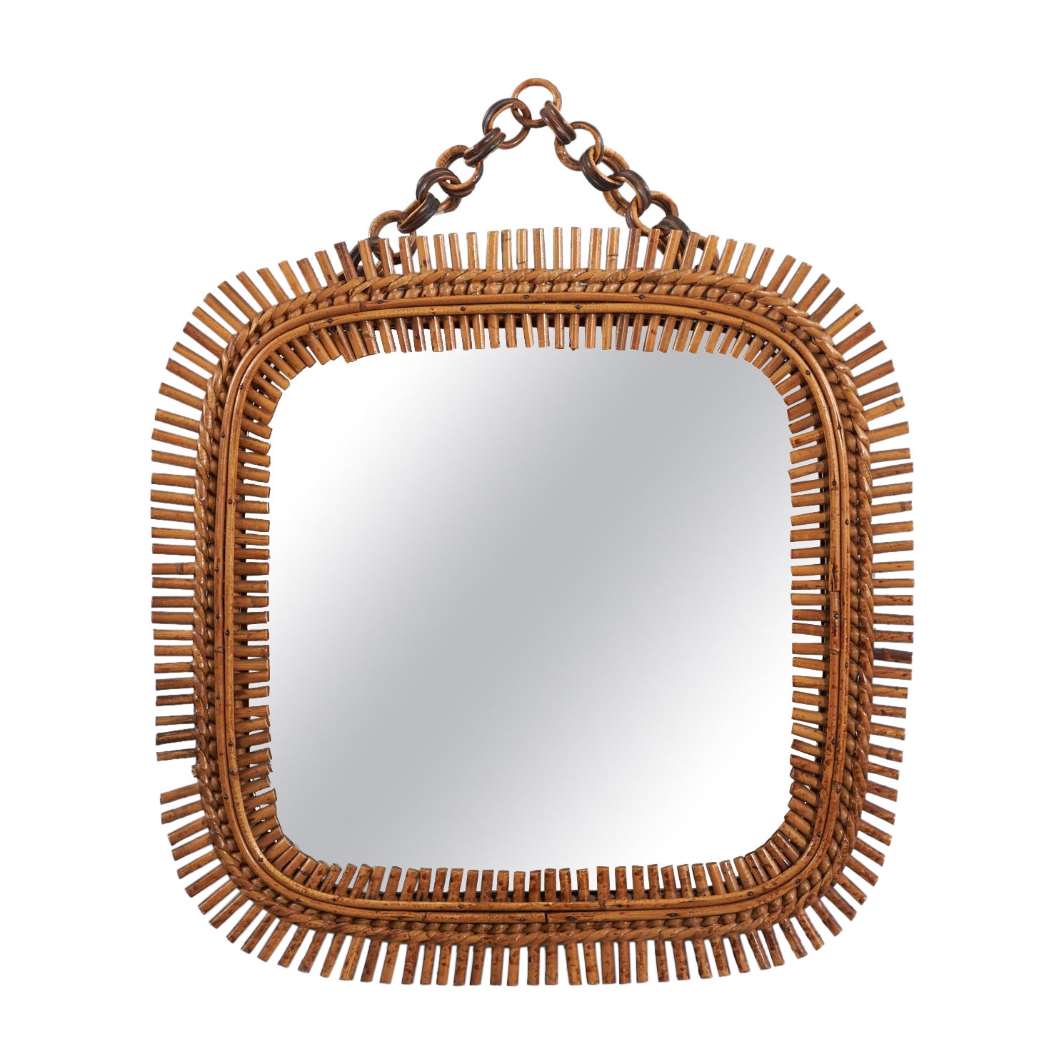 Italian Designer, Wall Mirror, Rattan, Bamboo, Italy, 1950s