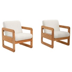 Pair of Thonet Armchairs in Bouclé and Oak