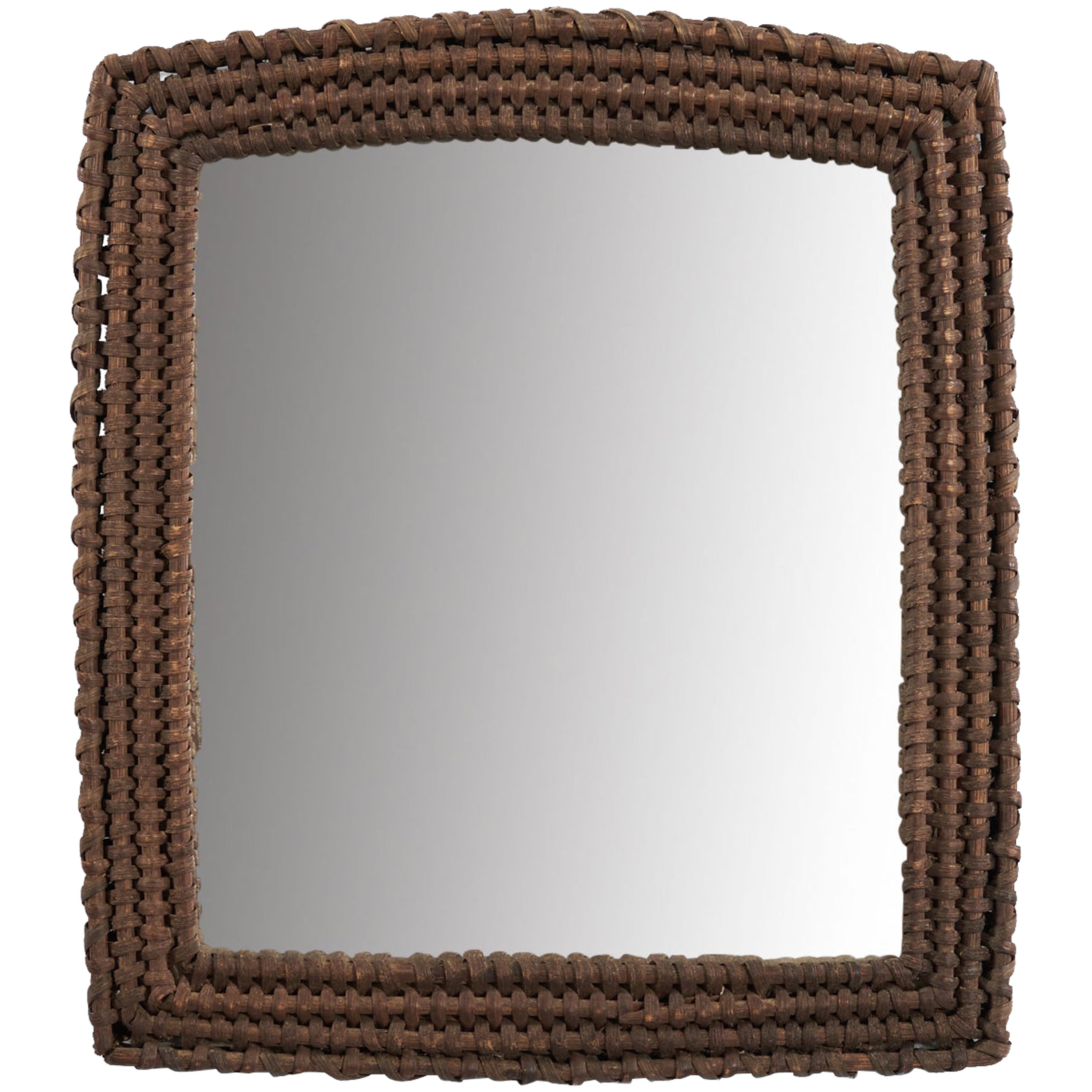 Italian Designer, Wall Mirror, Dark-Stained Rattan, Italy, 1950s For Sale