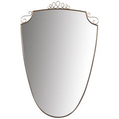 Vintage Italian Designer, Wall Mirror, Brass, Mirror Glass, Italy, 1940s