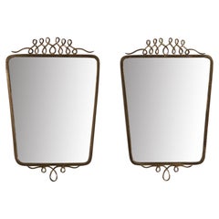 Italian Designer, Pair of Wall Mirrors, Brass, Mirror Glass, Italy, 1940s