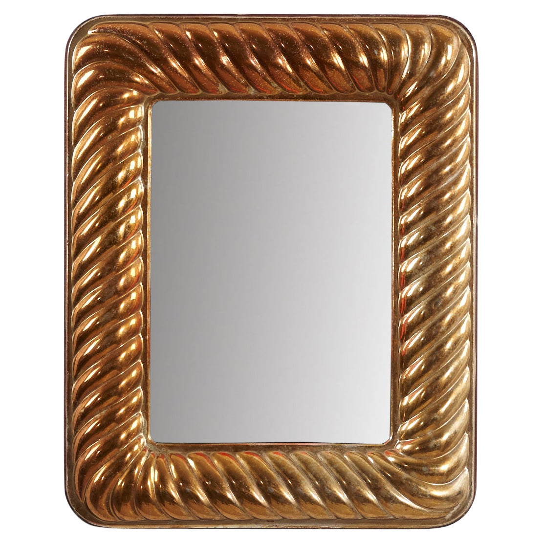 Italian Designer, Wall Mirror, Copper, Mirror Glass, Italy, 1950s For Sale