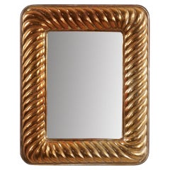 Italian Designer, Wall Mirror, Copper, Mirror Glass, Italy, 1950s