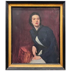 Vintage 1940s Oil Painting Portrait of a Seated Woman Framed and Signed