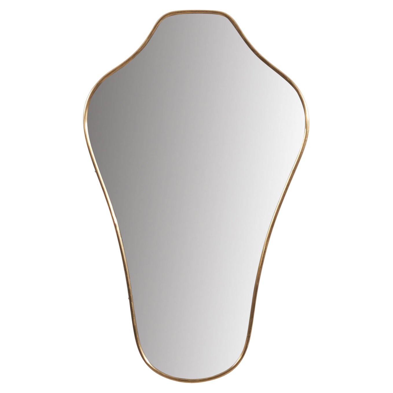 Italian Designer, Organic Wall Mirror, Brass, Mirror Glass, Italy, 1940s For Sale