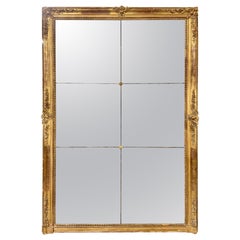 Antique Large Scale Carved Giltwood Mirror with Divided Panels