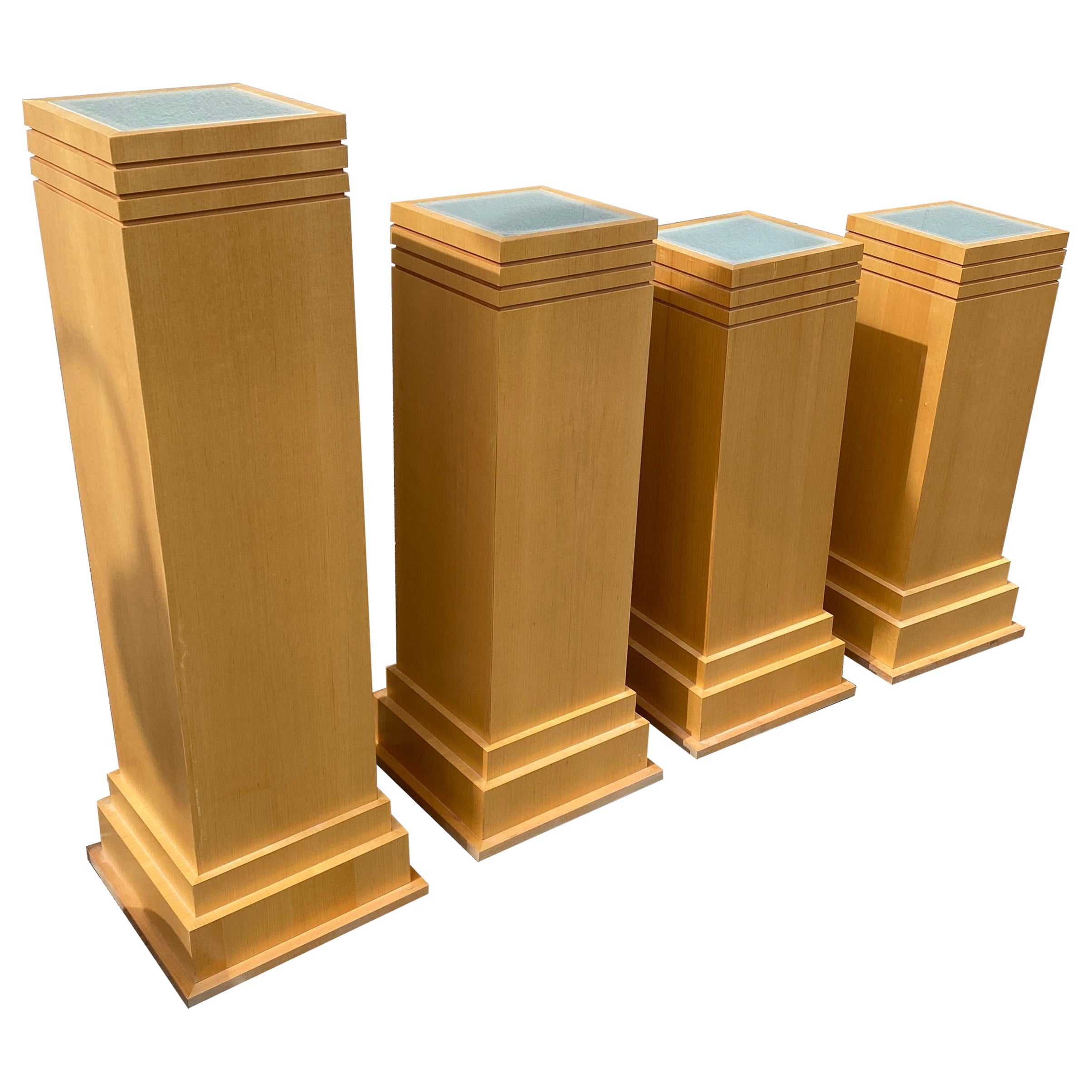 Set of Four Birch Lighted Museum Pedestals For Sale