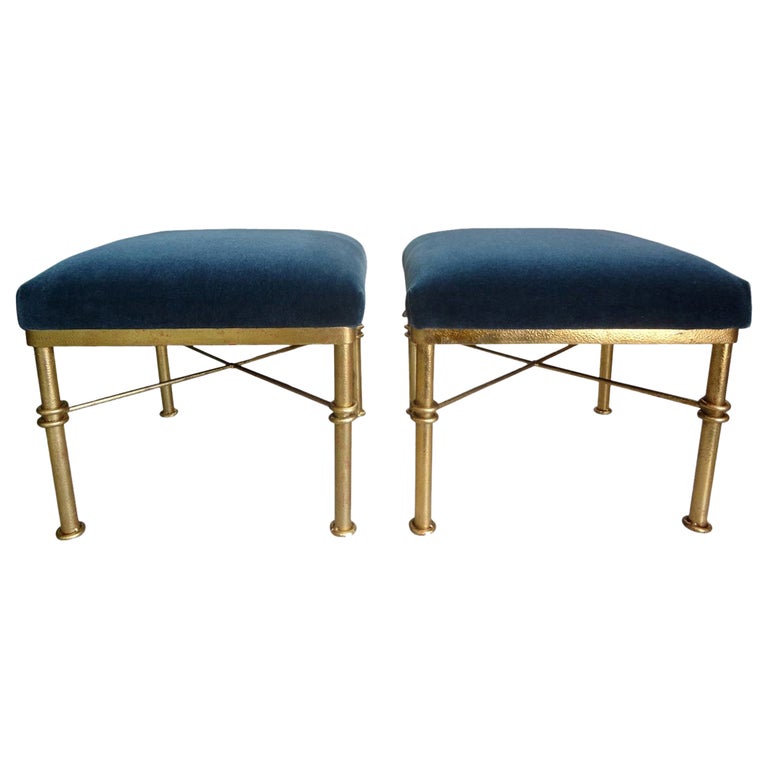 Pair of MidCentury Gilt Iron Ottomans For Sale at 1stDibs