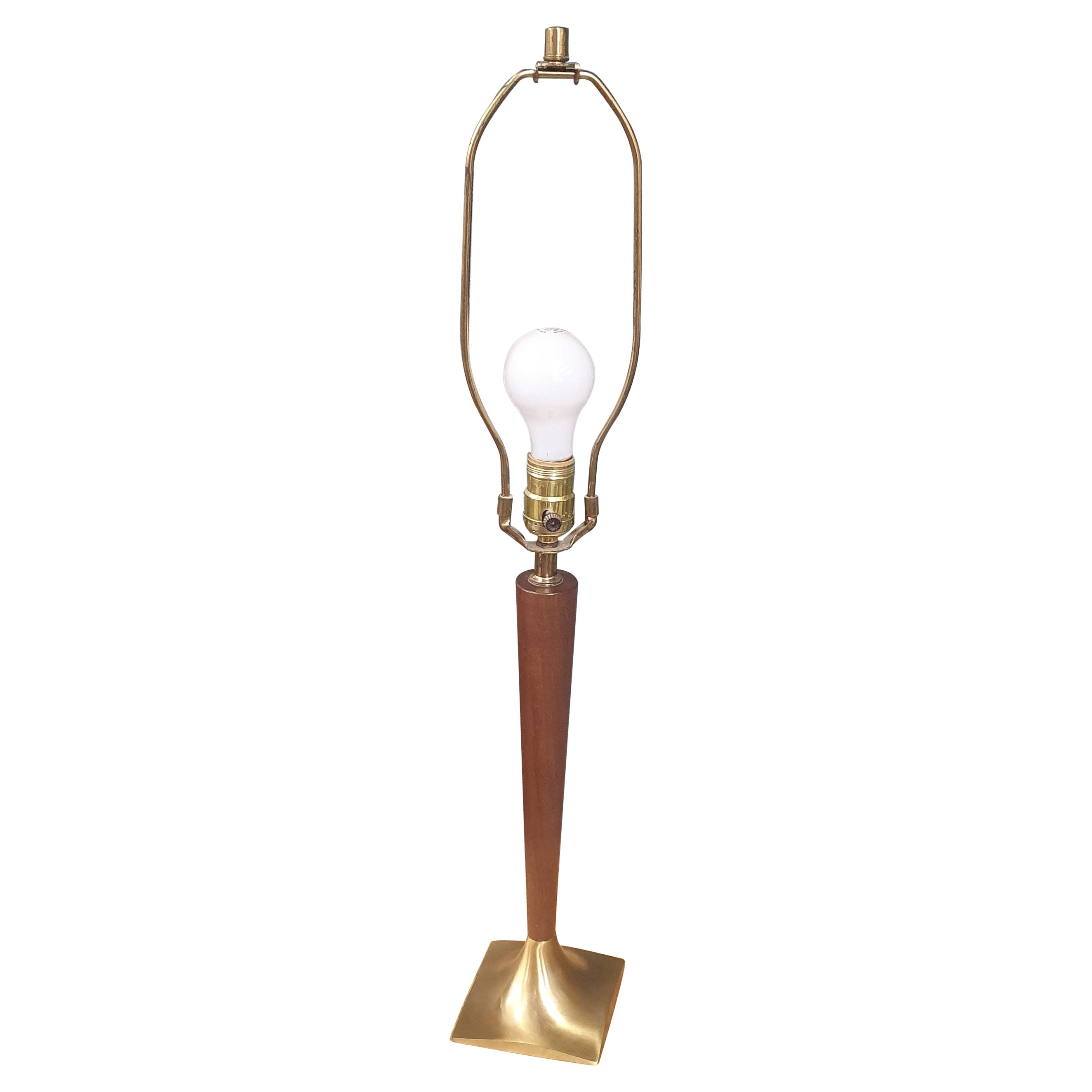 Mid Century Brass and Walnut Lamp by Laurel Lamp Co.