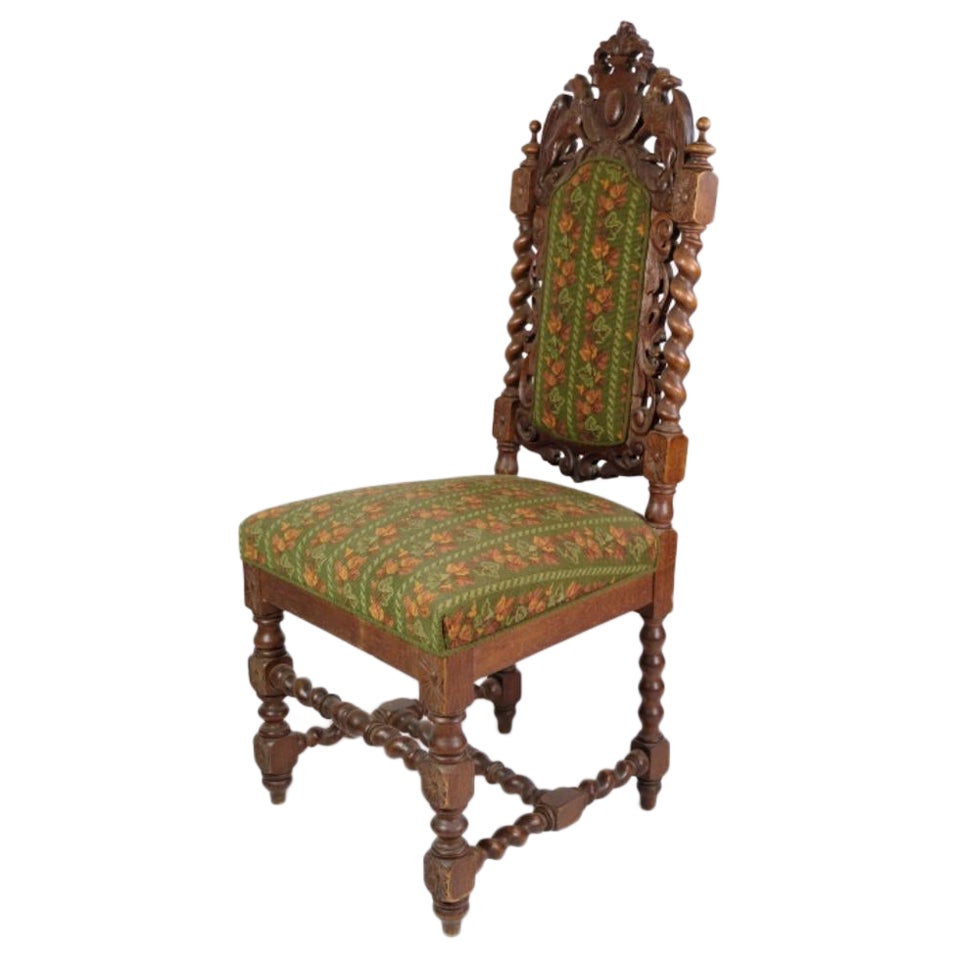 High-Backed Chair Made In Solid Oak With The Style Of The Renaissance From 1910s For Sale