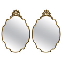 Antique Pair French Style Reticulated Shield Form Giltwood Wall Mirrors, c1930