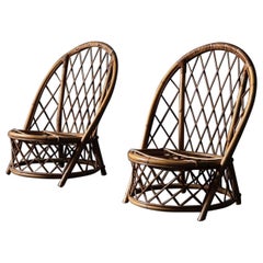 Audoux Minet Pair of Rattan Low Chairs, 1960s, France