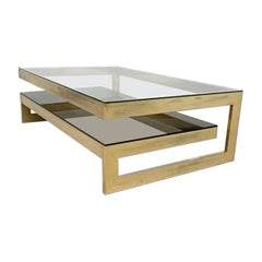 G Shaped Coffee Table in Glass with Brass Frame