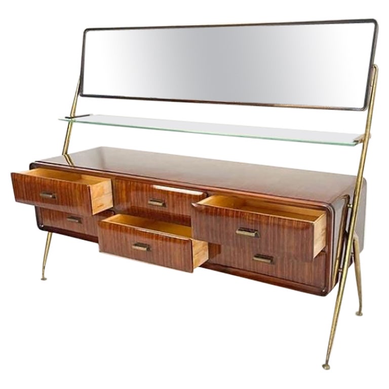 Silvio Cavatorta Sideboard in Lacquered Teak Wood with Brass