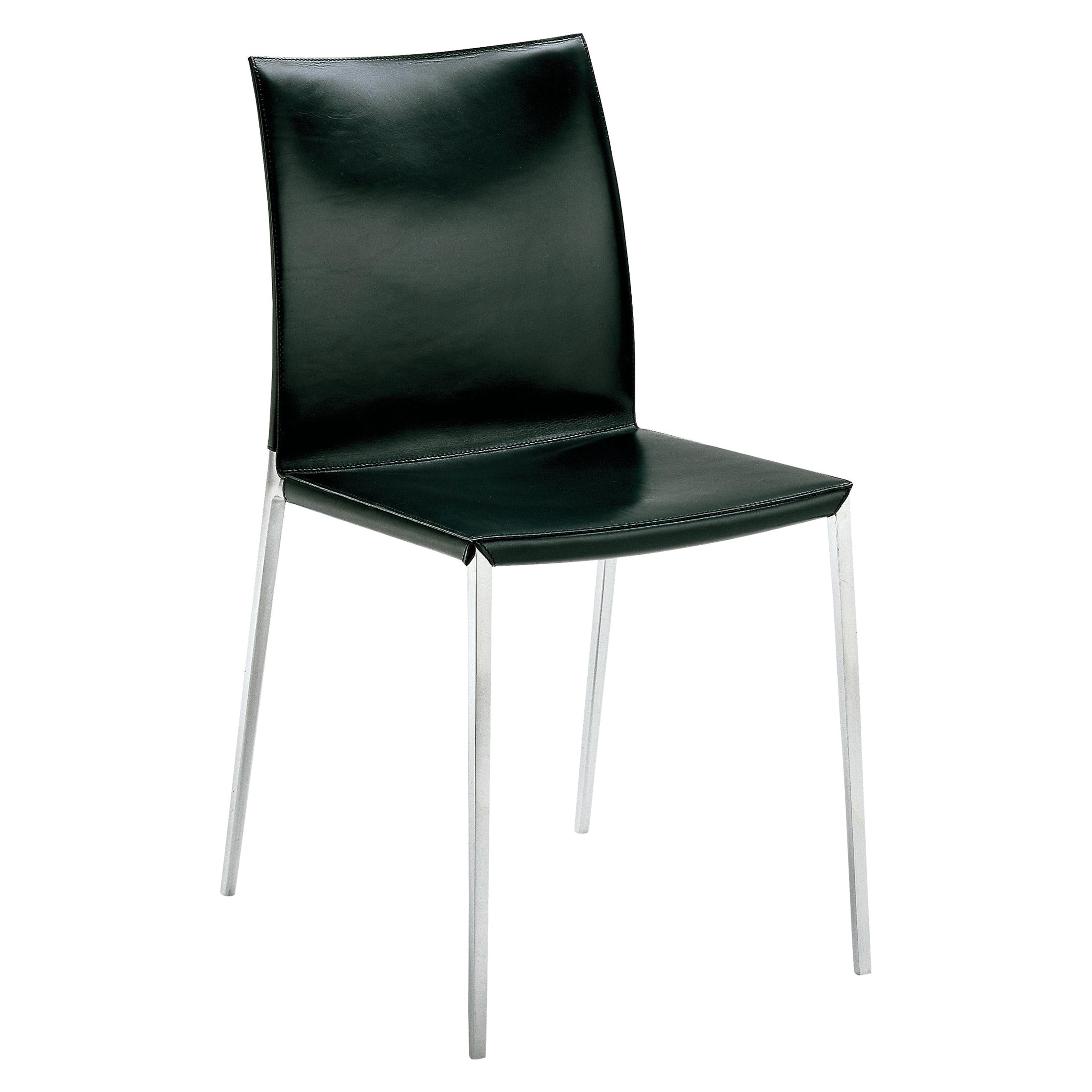 Zanotta Lia Chair in Black Upholstery with Polished Aluminum Frame