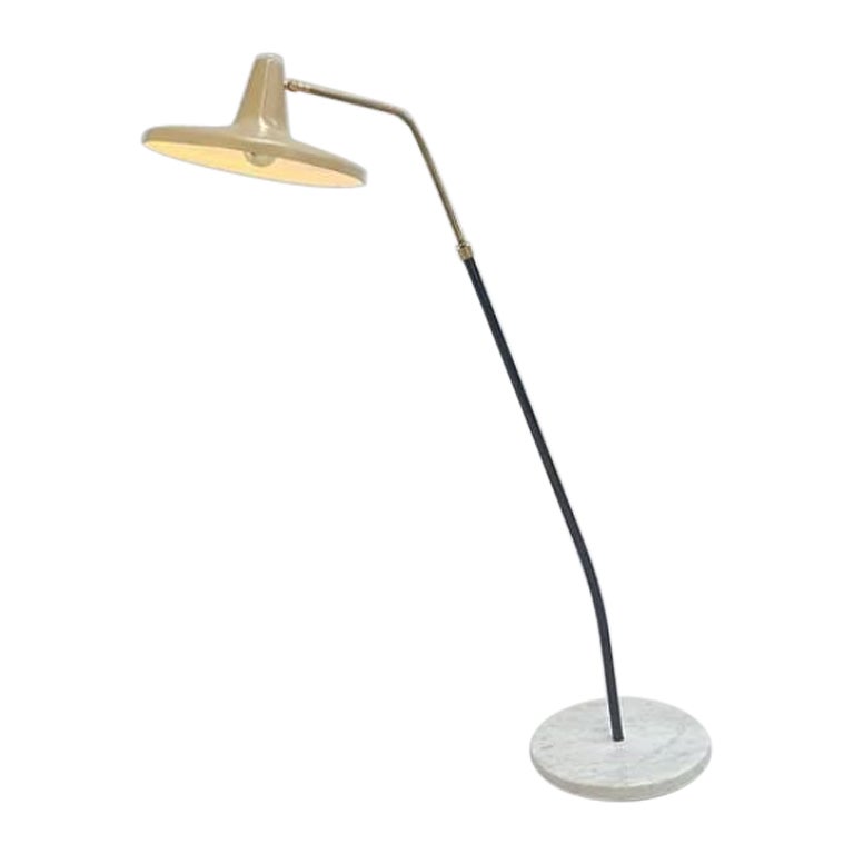 Stilnovo 'Attr.' Floor Lamp in White Marble Base with One Brass Arm For