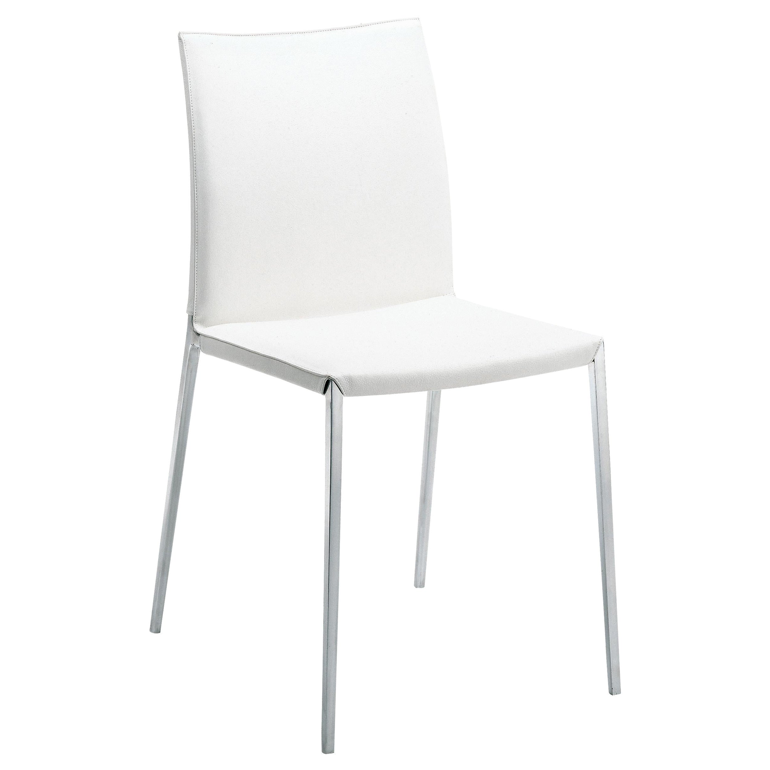 Zanotta Lia Chair in White Upholstery with Polished Aluminum Frame