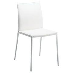 Zanotta Lia Chair in White Upholstery with Polished Aluminum Frame
